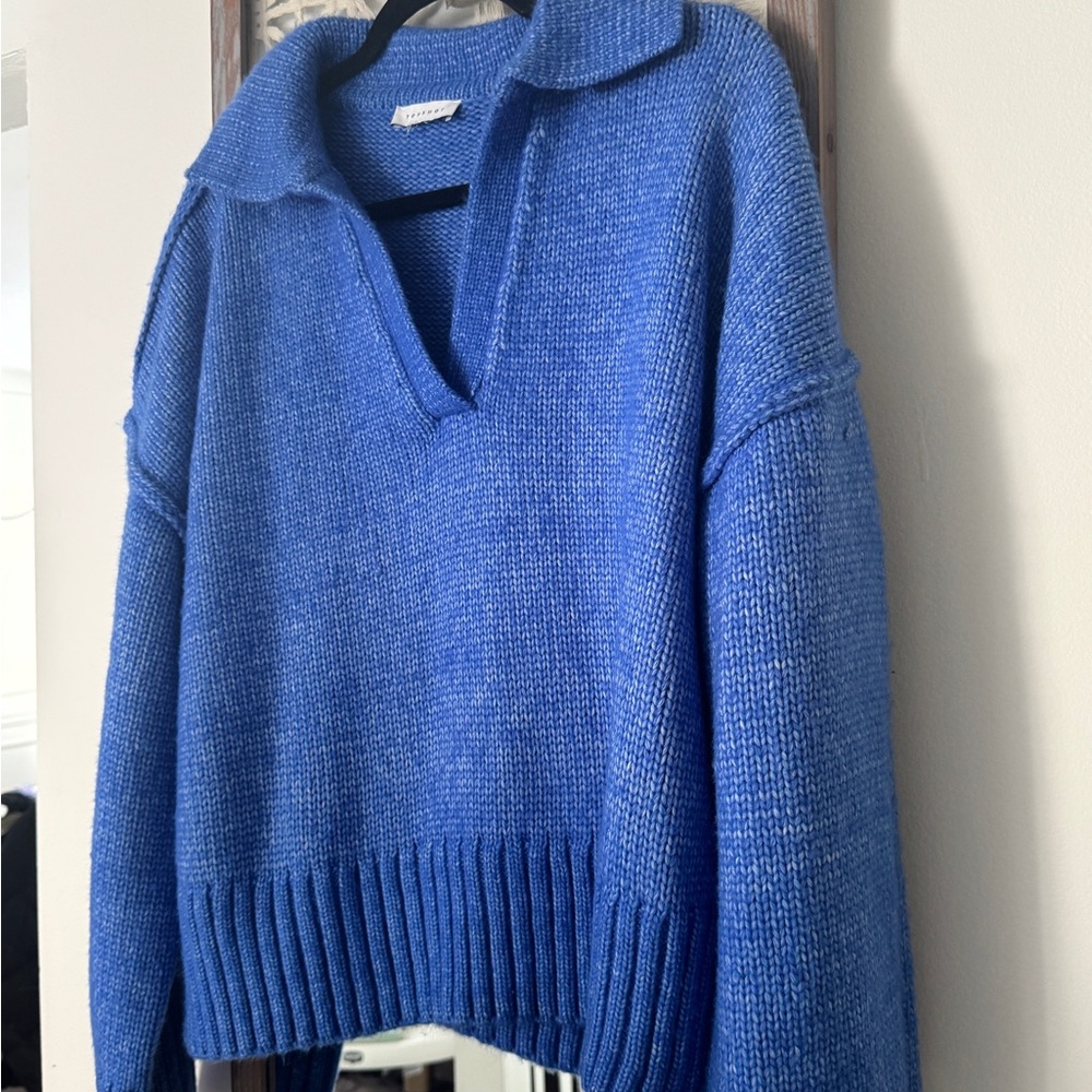 Topshop Blue Chunky Knit Collared Sweater | Size M